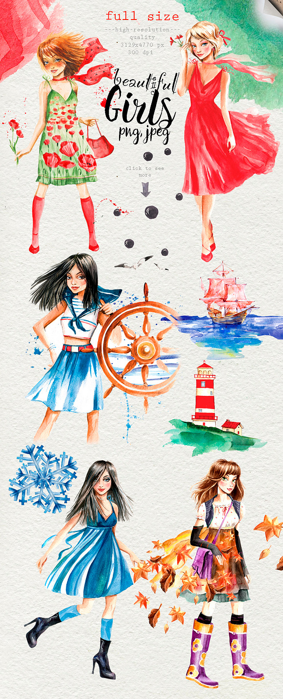 6 Beautiful girls  in Illustrations - product preview 5