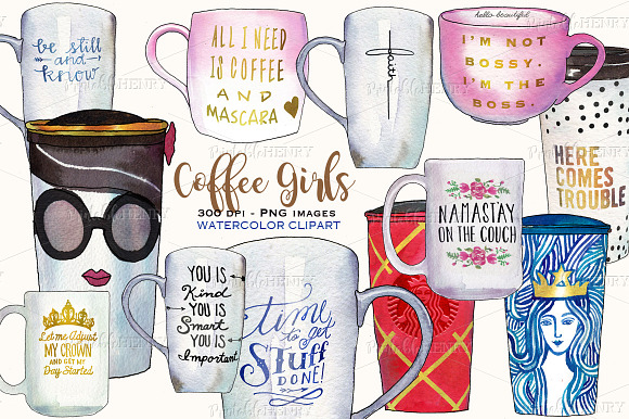 Coffeebreak watercolor clipart in Illustrations - product preview 1