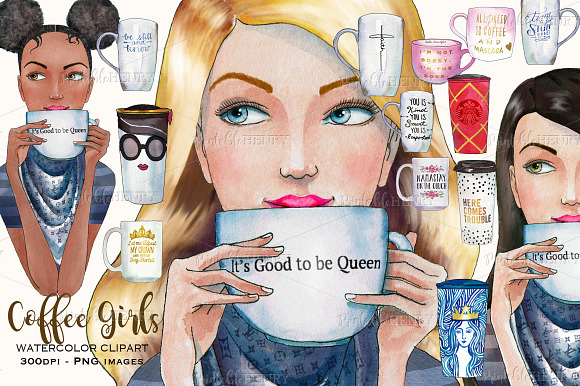 Coffeebreak watercolor clipart in Illustrations - product preview 2