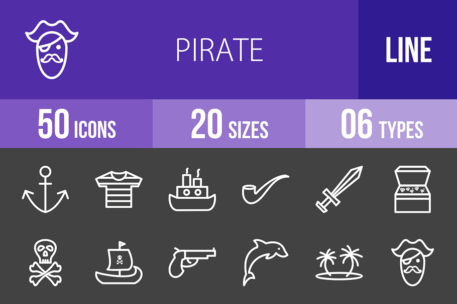 50 Pirate Line Inverted Icons in Graphics - product preview 8