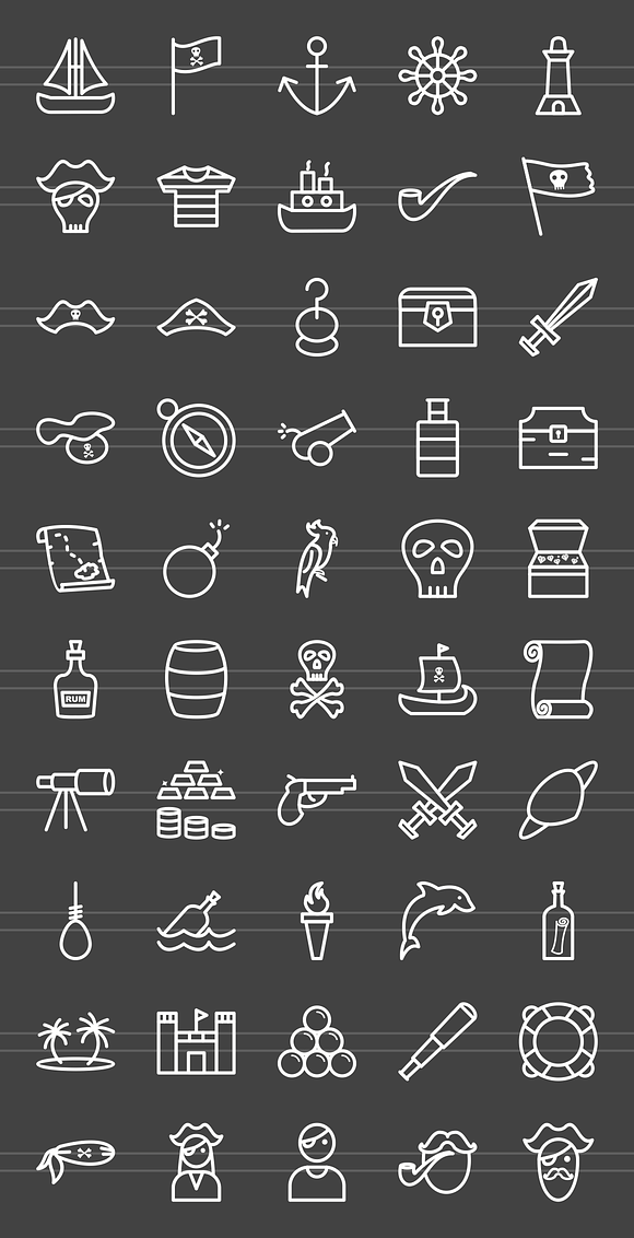 50 Pirate Line Inverted Icons in Graphics - product preview 1