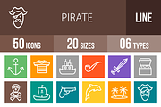 50 Pirate Line Multicolor Icons