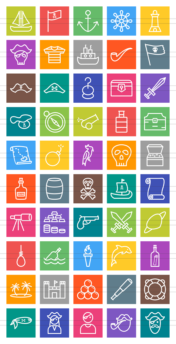 50 Pirate Line Multicolor Icons in Graphics - product preview 1