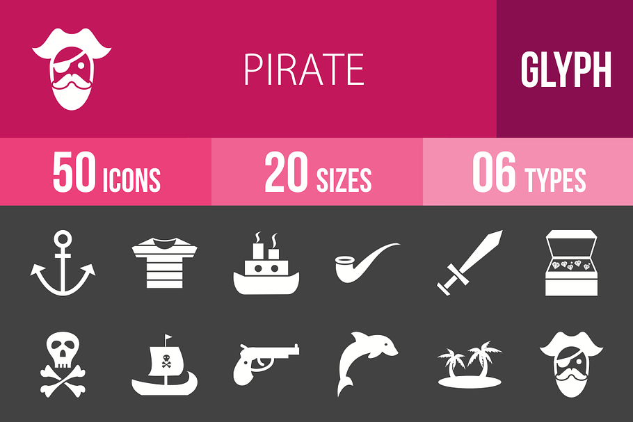 50 Pirate Glyph Inverted Icons