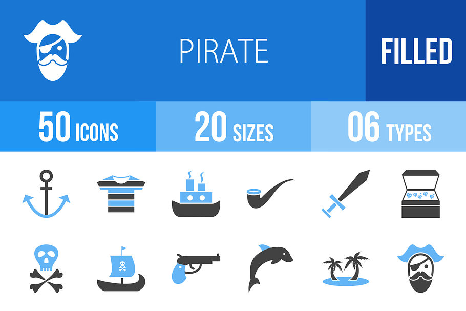 50 Pirate Blue & Black Icons