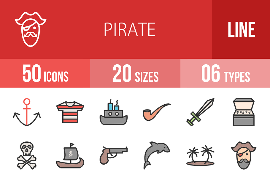 50 Pirate Filled Line Icons