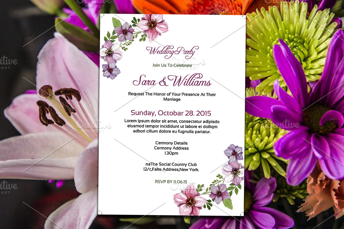 Watercolor Floral Wedding Invitation in Wedding Templates - product preview 8