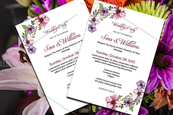 Watercolor Floral Wedding Invitation in Wedding Templates - product preview 1