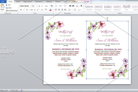 Watercolor Floral Wedding Invitation in Wedding Templates - product preview 2