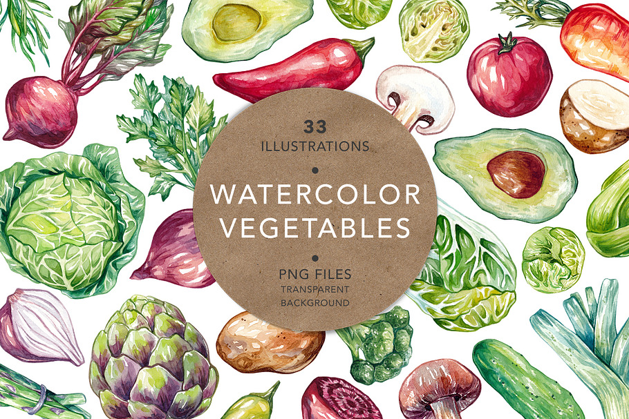 Watercolor Vegetables.  in Illustrations - product preview 8