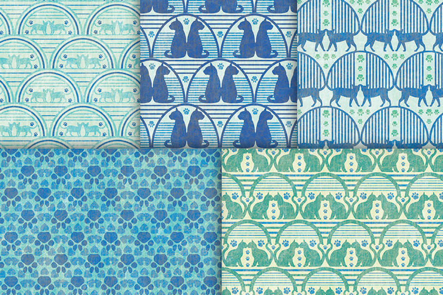 Cat Silhouette Patterns Green & Blue in Patterns - product preview 8