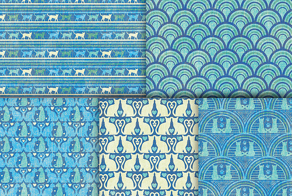 Cat Silhouette Patterns Green & Blue in Patterns - product preview 1