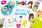 Pool party illustration pack