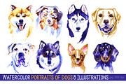 Watercolor dogs set