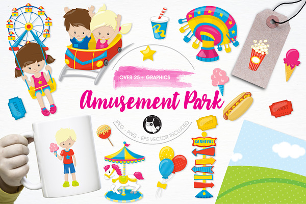 Amusement park illustration pack