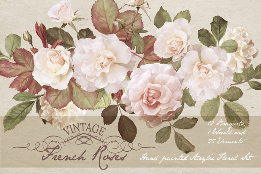 Vintage French Roses - Acrylic Paint