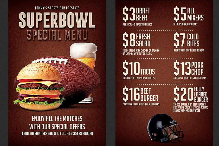Football Super Bowl Food Menu Flyer