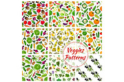 Veggies, spices, herbs vegetables patterns set