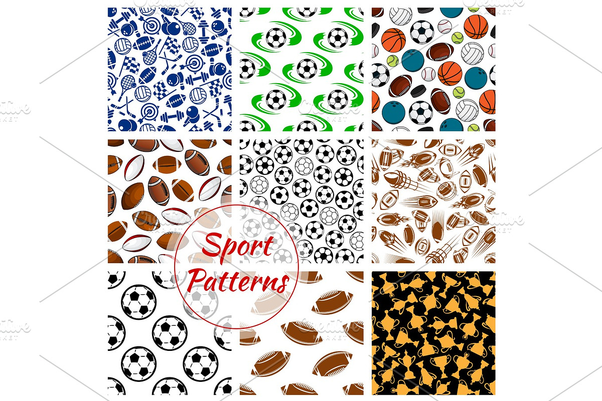 Sport balls, fitness items seamless patterns set in Patterns - product preview 8