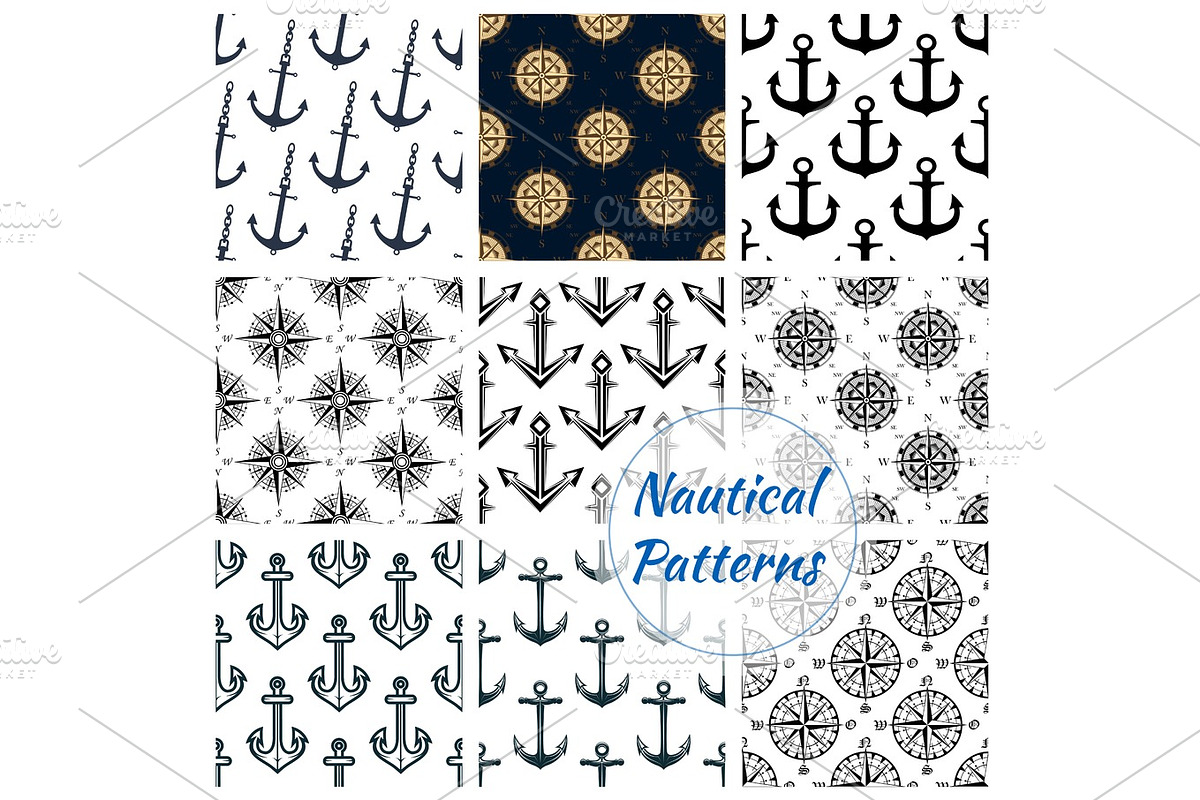 Nautical heraldic navy seamless patterns set in Patterns - product preview 8