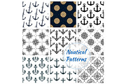Nautical heraldic navy seamless patterns set