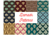 Damask flowery ornate seamless patterns set