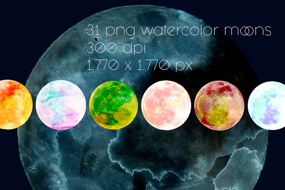 Full Moon Watercolor + bonus in Illustrations - product preview 3