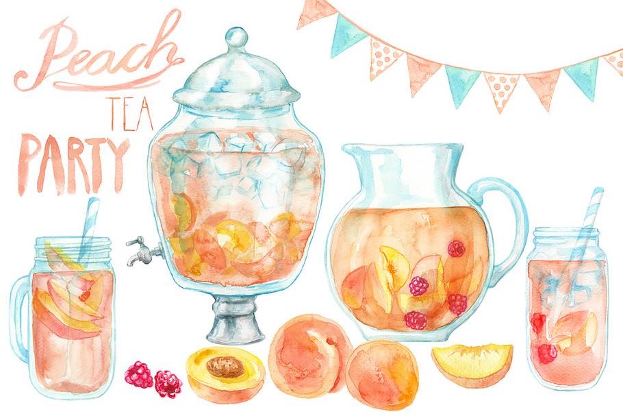 Watercolor Peach Tea Cliparts