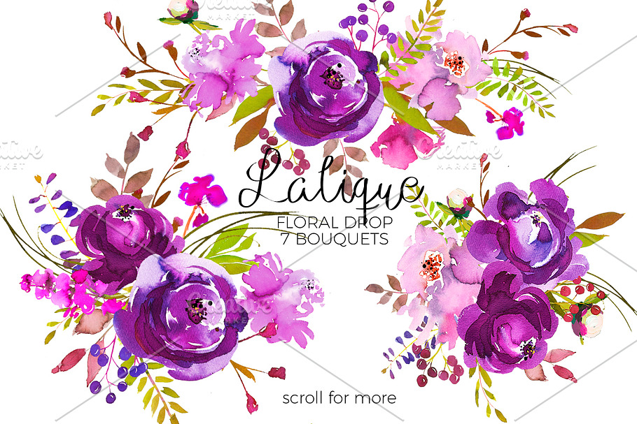 Violet Purple Watercolor Flowers  in Illustrations - product preview 8
