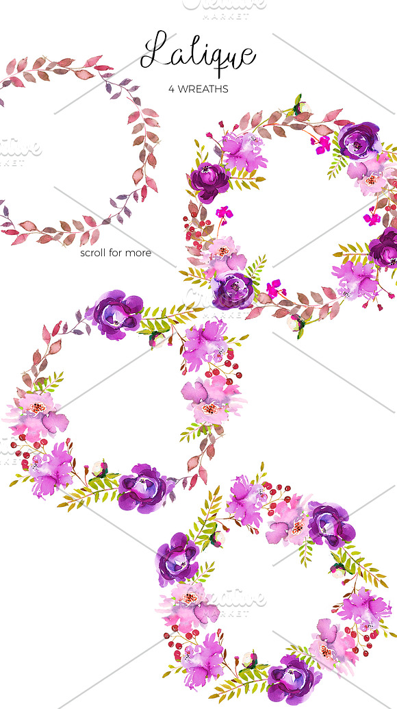  Violet Purple Watercolor Flowers  in Illustrations - product preview 2