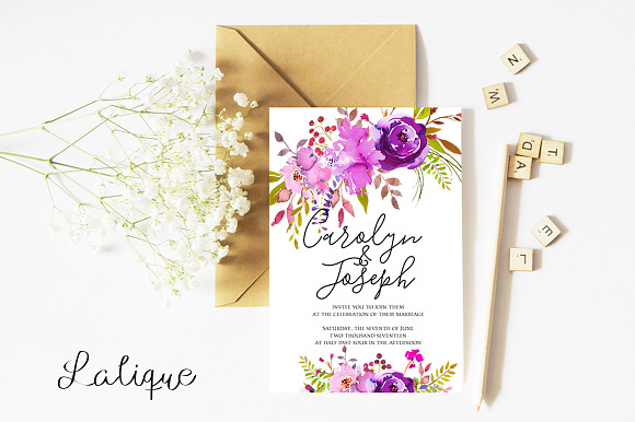  Violet Purple Watercolor Flowers  in Illustrations - product preview 3