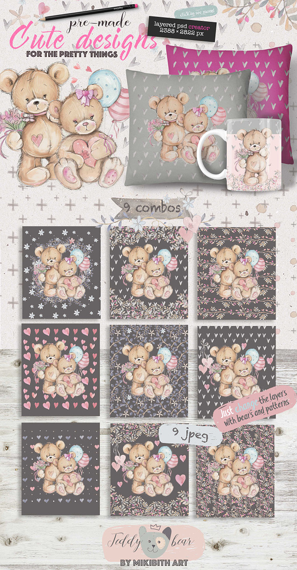 Teddy bears 2 in 1 in Illustrations - product preview 7