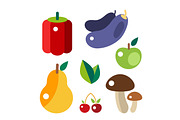 Set of colorful cartoon fruit icons vector illustration.