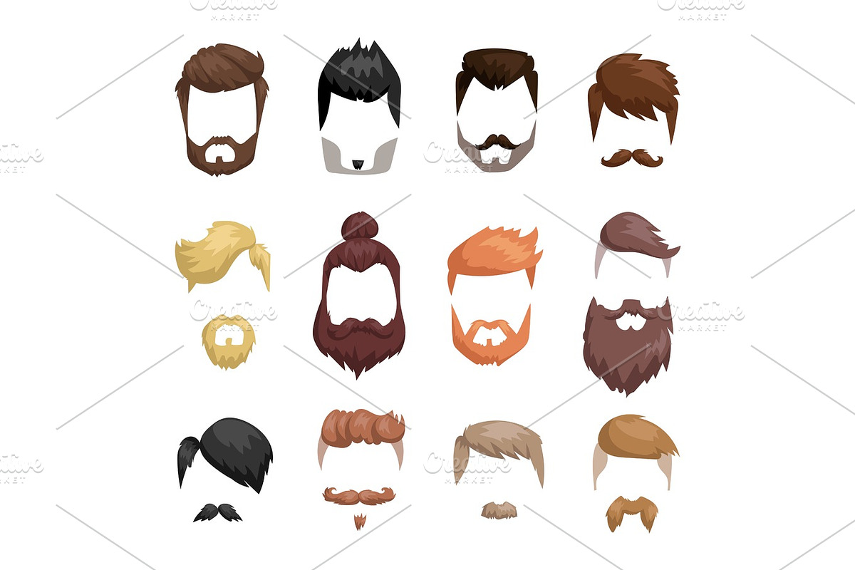 Hairstyle beard and hair face cut mask flat cartoon vector. in Illustrations - product preview 8