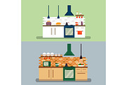 Kitchen and furniture interior flat style vector illustration