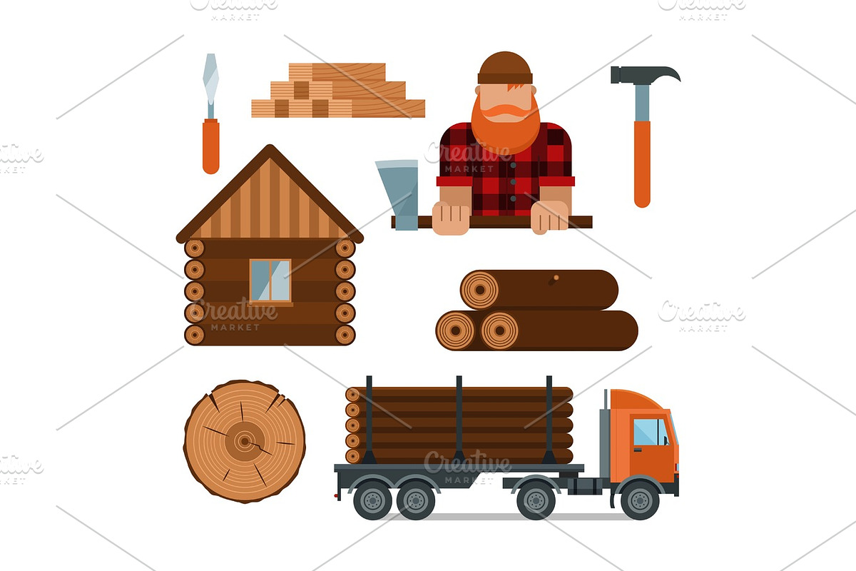 Lumberjack cartoon tools icons vector illustration in Illustrations - product preview 8