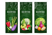 Vegetables sketch on banners. Healthy food