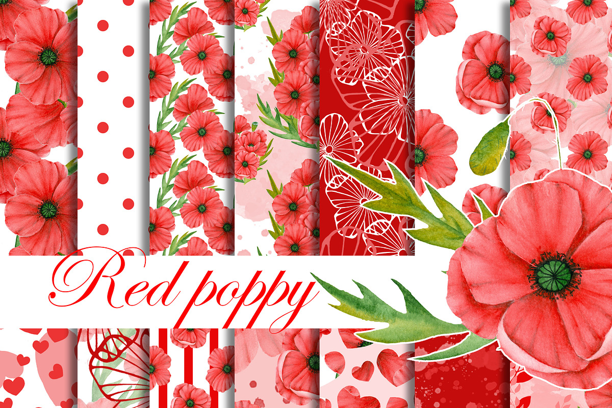 Red poppy patterns in Patterns - product preview 8