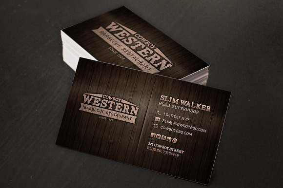 Wood BBQ Business Cards + Logo in Business Card Templates - product preview 1