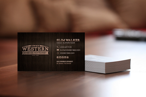 Wood BBQ Business Cards + Logo in Business Card Templates - product preview 3