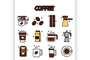 Coffee flat icons set