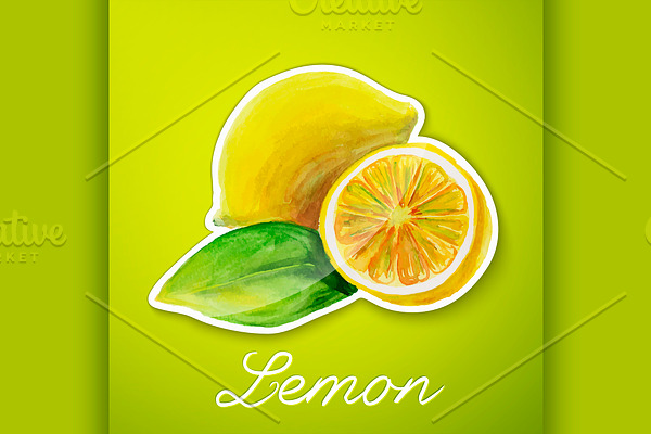 Lemon sticker, watercolor painting