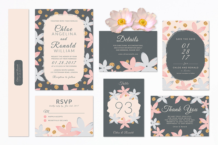Modern Floral Wedding Invitation Set in Wedding Templates - product preview 8