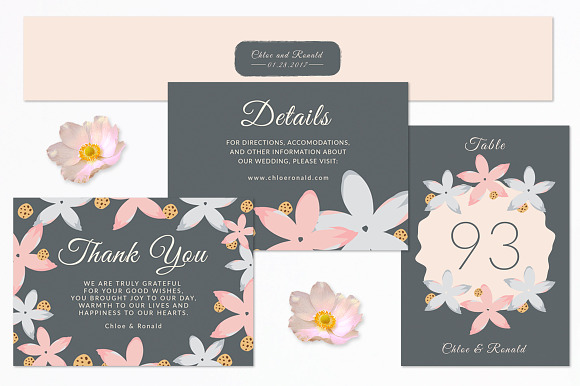 Modern Floral Wedding Invitation Set in Wedding Templates - product preview 2