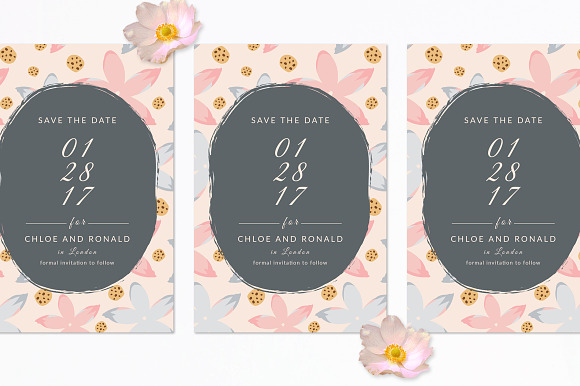 Modern Floral Wedding Invitation Set in Wedding Templates - product preview 3