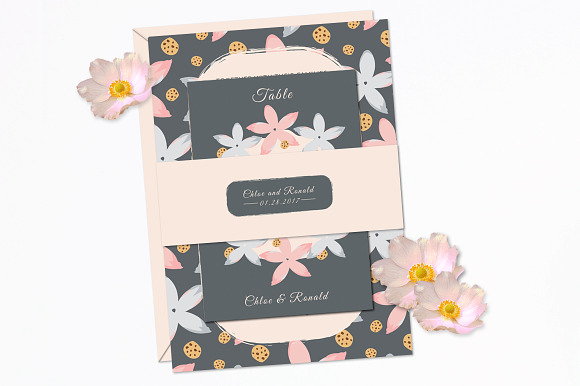 Modern Floral Wedding Invitation Set in Wedding Templates - product preview 4