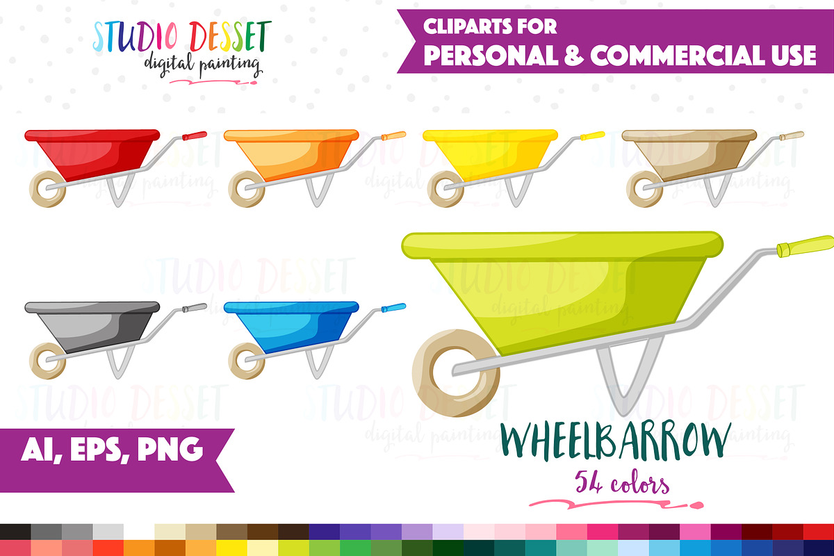 Clipart Wheelbarrow Vector in Illustrations - product preview 8