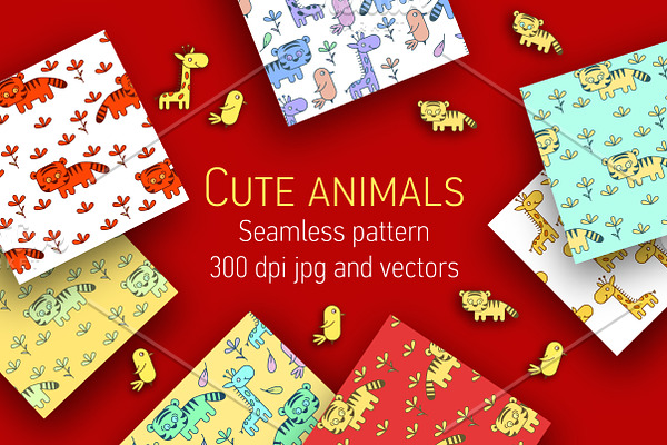 Cute animals seamless patterns