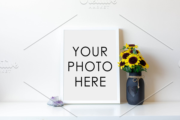 White Frame With Gems and Sunflowers