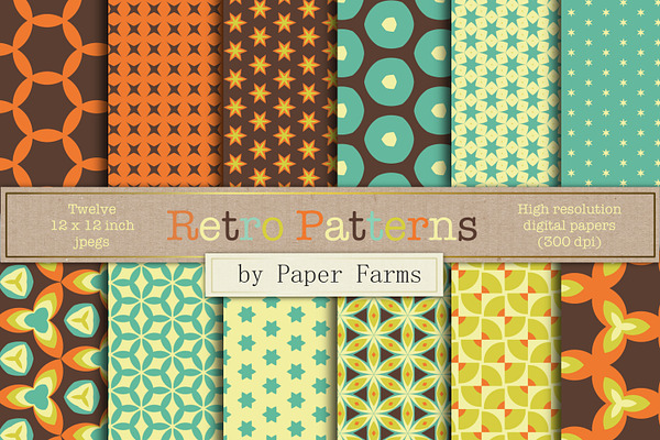 Retro patterns digital paper 